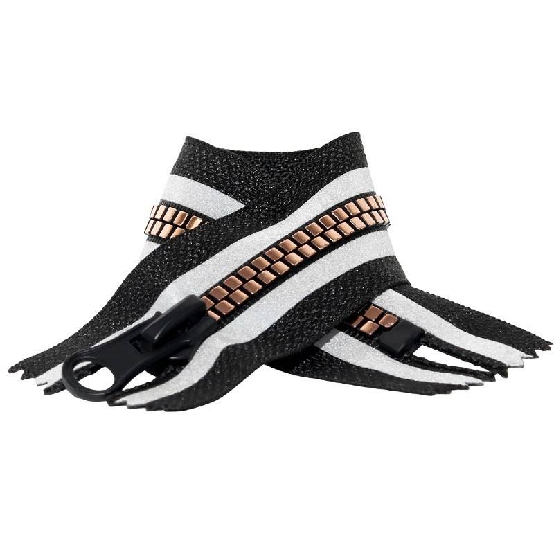 #5 Closed End Resin Zipper Reflective Striped Tape Square Teeth for Pocket, Backpack & Wallet