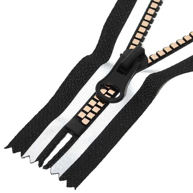 #5 Closed End Resin Zipper Reflective Striped Tape Square Teeth for Pocket, Backpack & Wallet