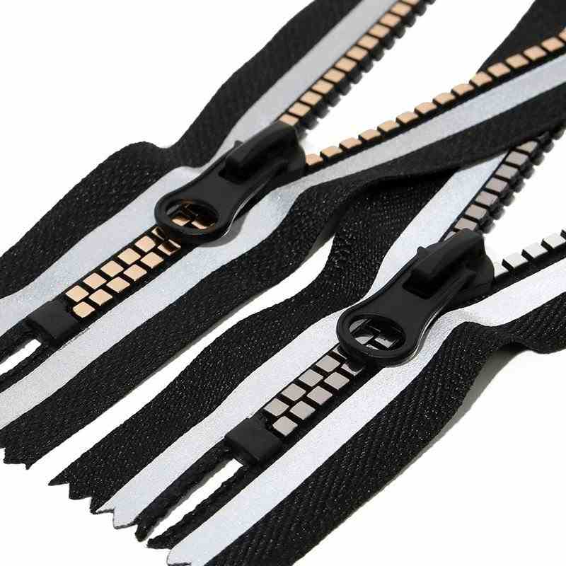 #5 Closed End Resin Zipper Reflective Striped Tape Square Teeth for Pocket, Backpack & Wallet