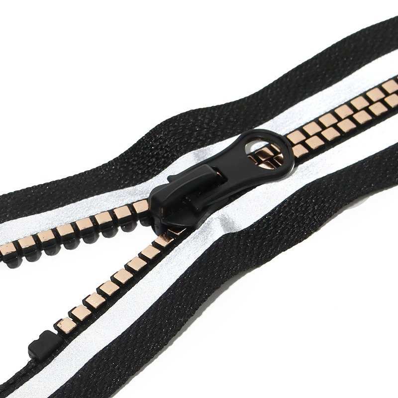 #5 Closed End Resin Zipper Reflective Striped Tape Square Teeth for Pocket, Backpack & Wallet