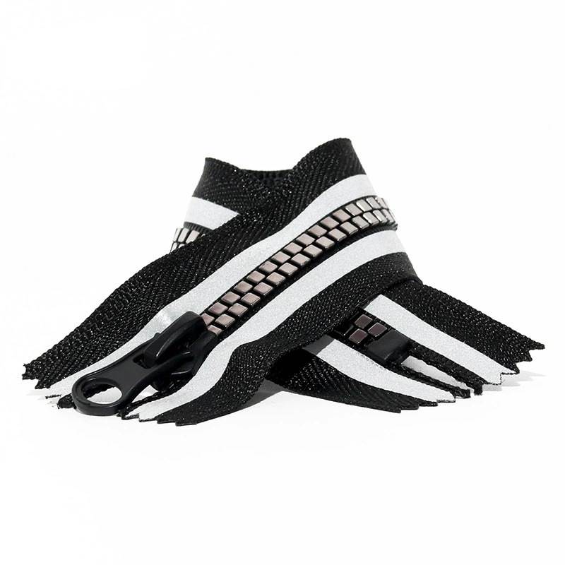 #5 Closed End Resin Zipper Reflective Striped Tape Square Teeth for Pocket, Backpack & Wallet