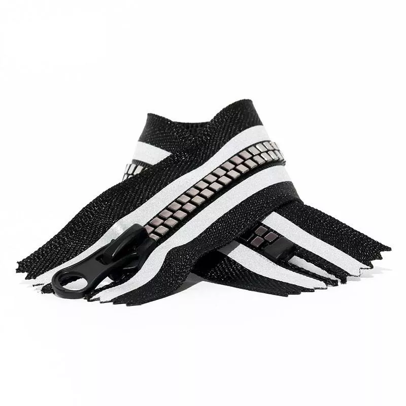 #5 Closed End Resin Zipper Reflective Striped Tape Square Teeth for Pocket, Backpack & Wallet
