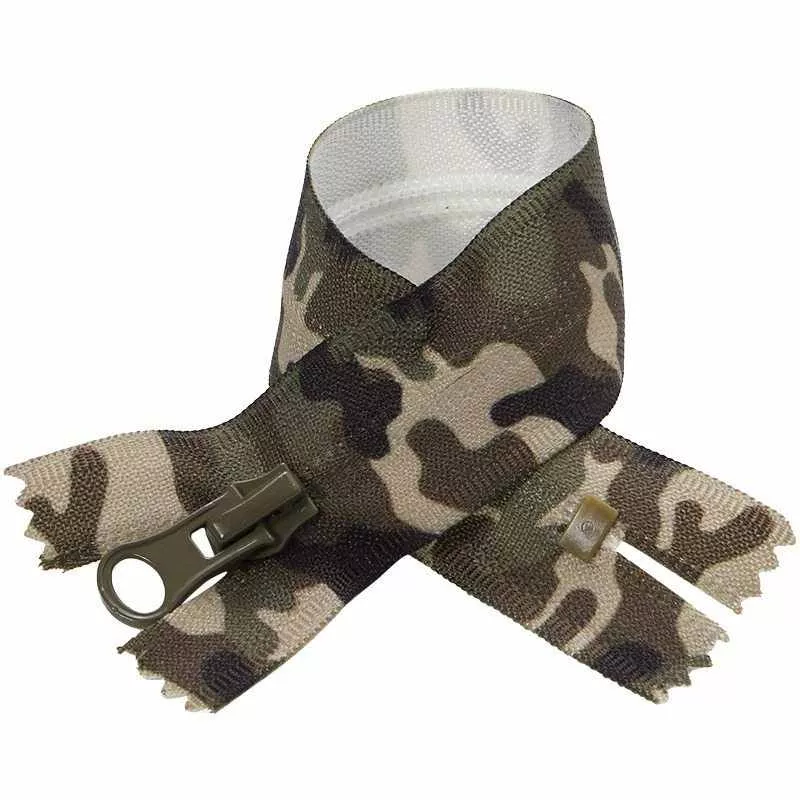 Camouflage Printed #5 Nylon Zipper Closed End Coil Zippers for Outdoor Apparel & Camping Gear