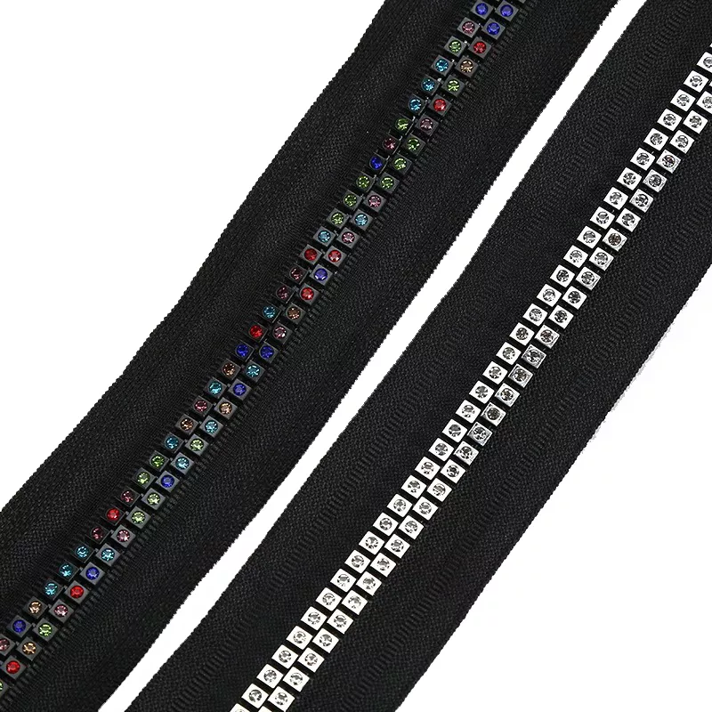 Double-row rhinestone teeth zipper