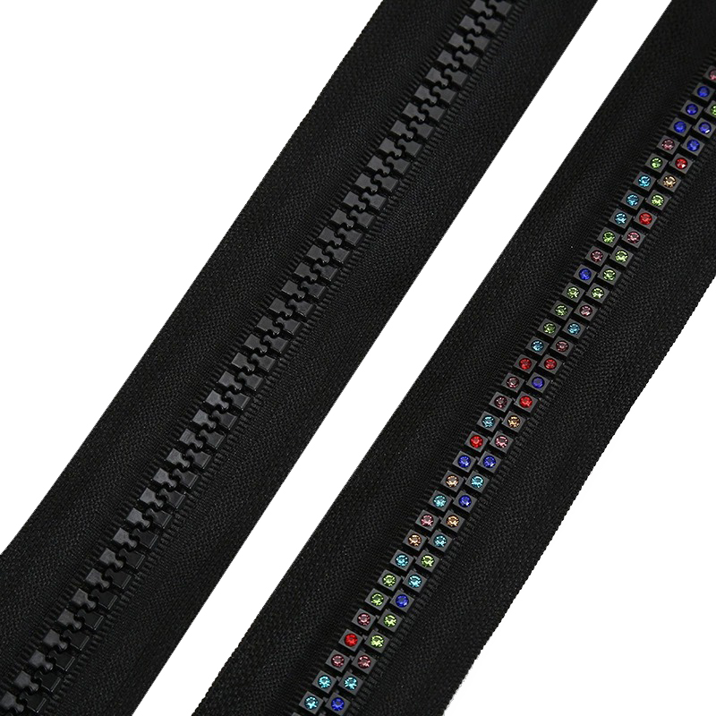 Double-row rhinestone teeth zipper