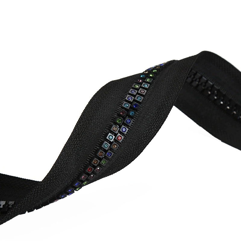 Double-row rhinestone teeth zipper