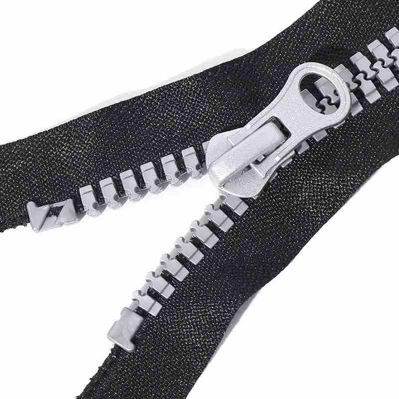 Heavy Duty 8# Separating Plastic Zipper Silver Finish High-Low Track Resin Teeth Zipper for Outerwear & Suitcase