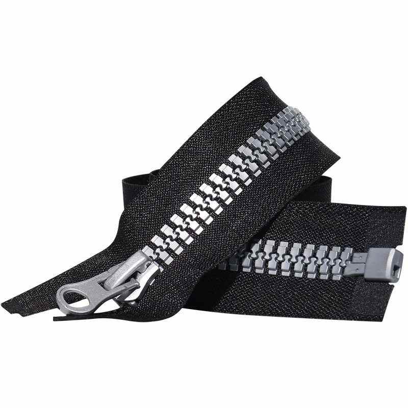 Heavy Duty 8# Separating Plastic Zipper Silver Finish High-Low Track Resin Teeth Zipper for Outerwear & Suitcase