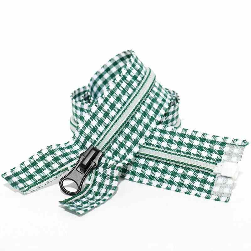 #5 Nylon Coil Open End Zipper Gingham Plaid Printed Tape for Garment Bags Home Textile Pillowcase