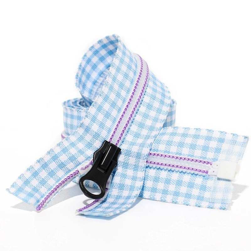 #5 Nylon Coil Open End Zipper Gingham Plaid Printed Tape for Garment Bags Home Textile Pillowcase