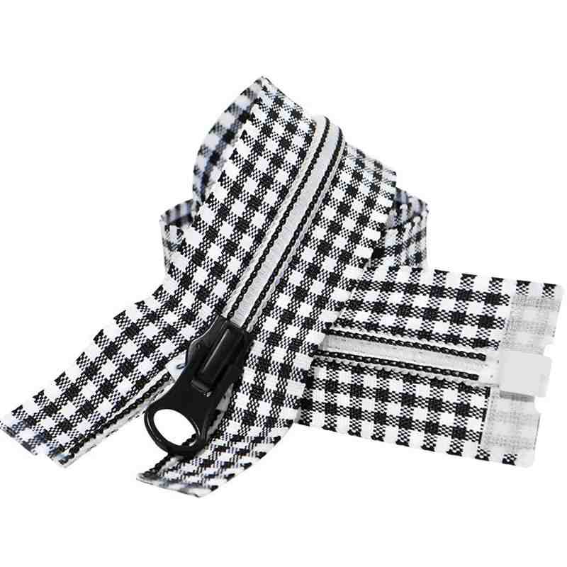 #5 Nylon Coil Open End Zipper Gingham Plaid Printed Tape for Garment Bags Home Textile Pillowcase