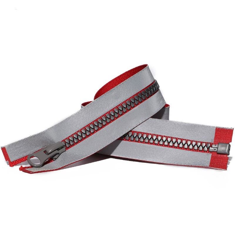 Heavy Duty 5# Separating Waterproof Plastic Zipper Reflective Coated Tape Triangle Resin Teeth Zipper for Outdoor Apparel & Cover