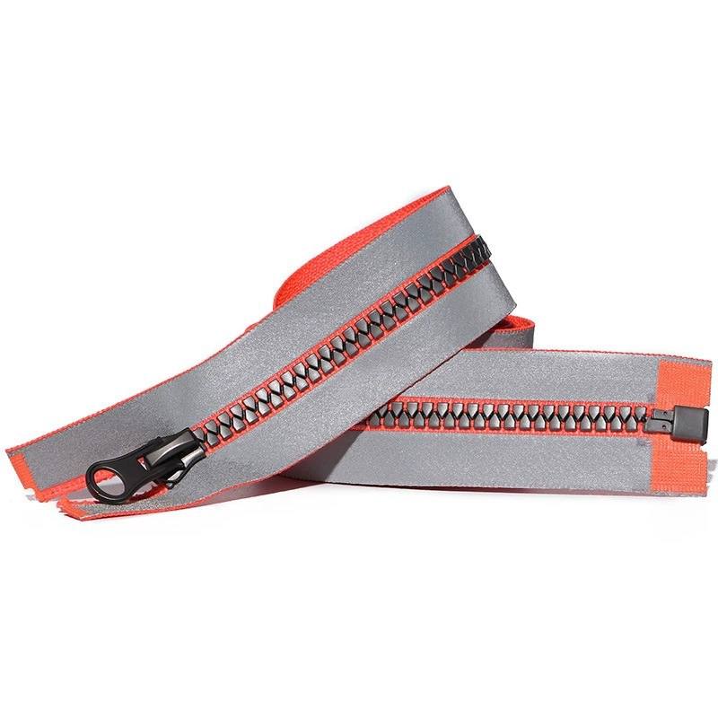 Heavy Duty 5# Separating Waterproof Plastic Zipper Reflective Coated Tape Triangle Resin Teeth Zipper for Outdoor Apparel & Cover