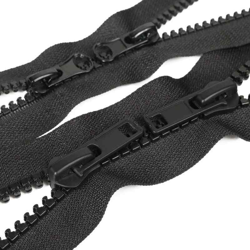 #5 Double Slider Resin Zipper Black Molded Teeth Double Open End for Jacket & Luggage