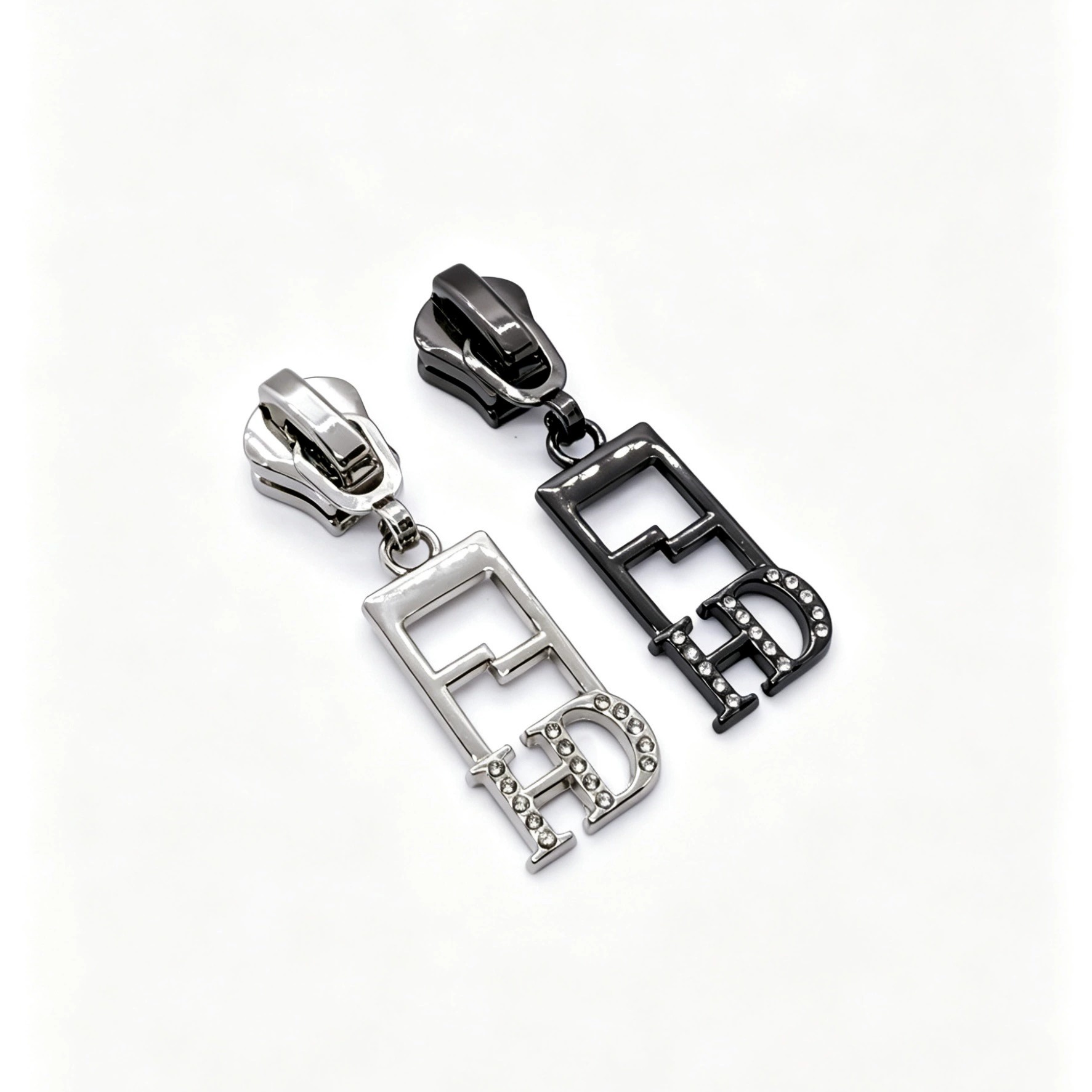 Hollow Combined FD Letter Rhinestone Zipper Pulls