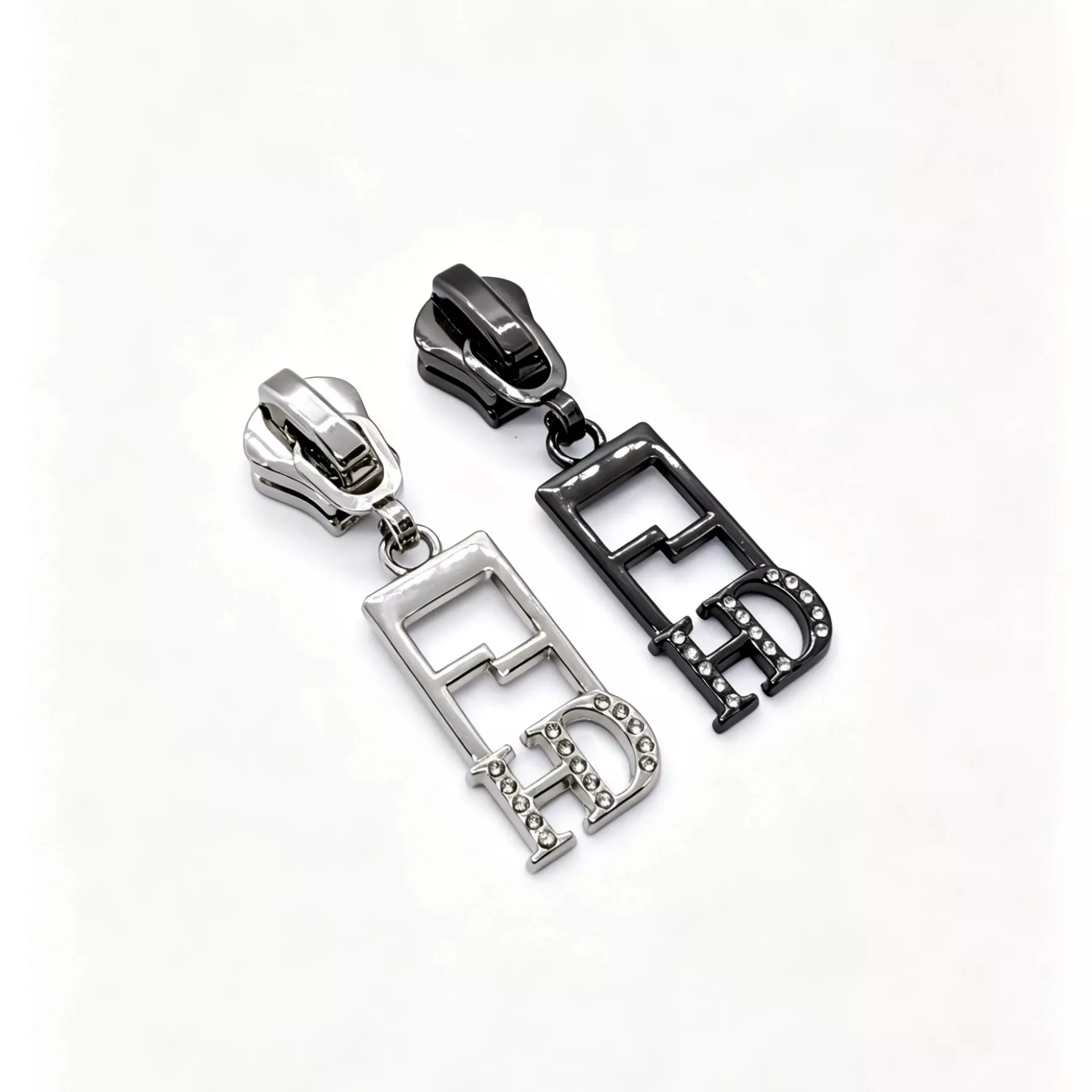 Hollow Combined FD Letter Rhinestone Zipper Pulls