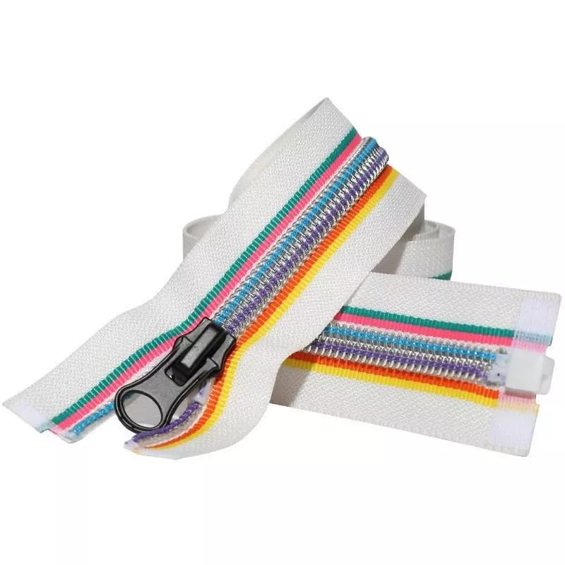 #5 Open End Nylon Coil Zipper Golden Teeth Color Striped Tape for Garment Bags Home Textile Tent