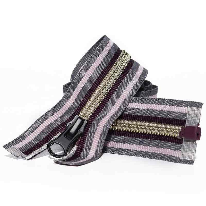#5 Open End Nylon Coil Zipper Golden Teeth Color Striped Tape for Garment Bags Home Textile Tent