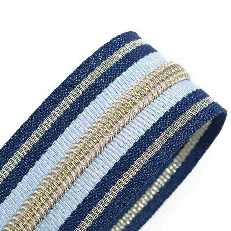 #5 Open End Nylon Coil Zipper Golden Teeth Color Striped Tape for Garment Bags Home Textile Tent