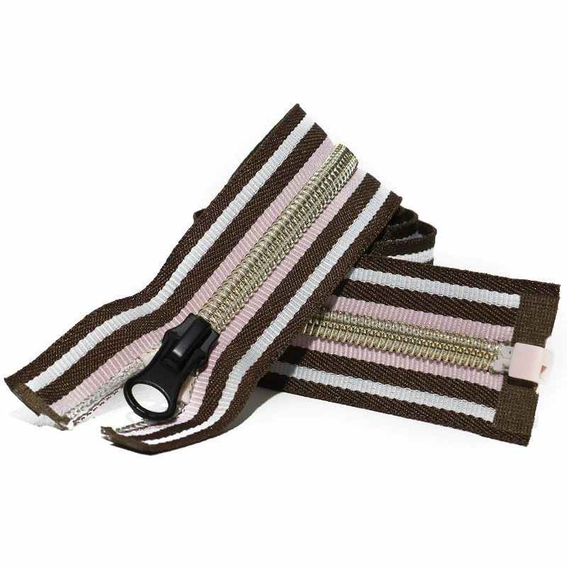 #5 Open End Nylon Coil Zipper Golden Teeth Color Striped Tape for Garment Bags Home Textile Tent