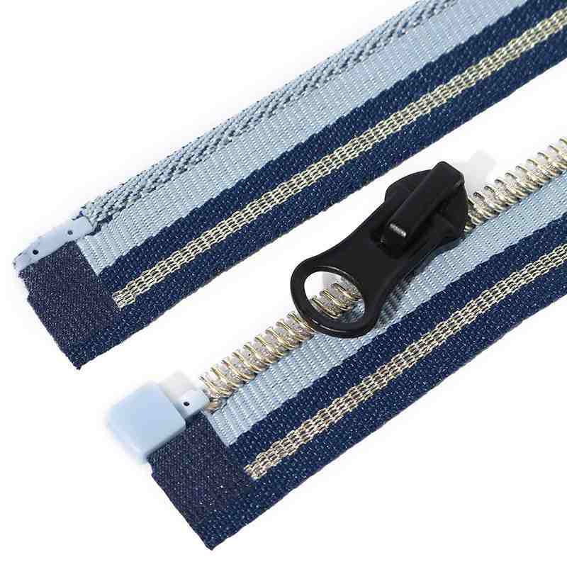 #5 Open End Nylon Coil Zipper Golden Teeth Color Striped Tape for Garment Bags Home Textile Tent