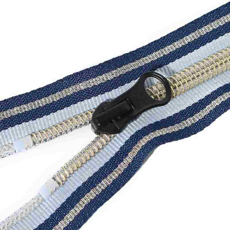 #5 Open End Nylon Coil Zipper Golden Teeth Color Striped Tape for Garment Bags Home Textile Tent