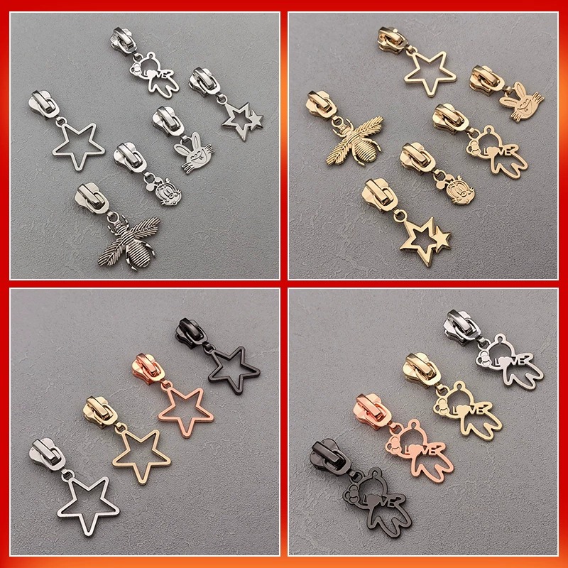 Gold Plated Cartoon Animal & Star Zipper Pulls