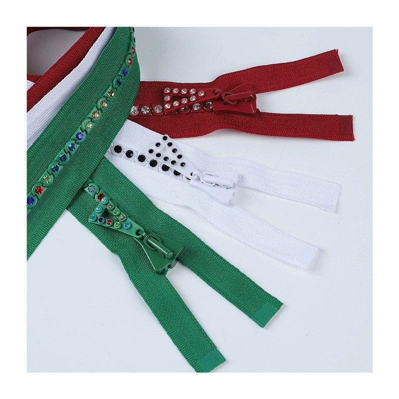 Green 10# Multicolor Rhinestone Resin Zipper