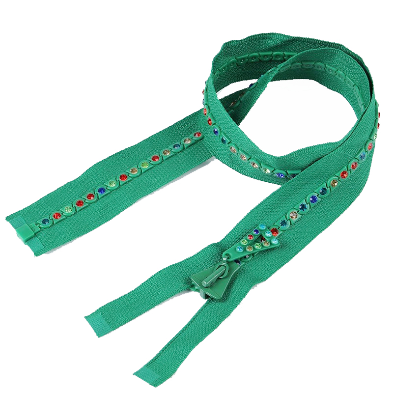 Green 10# Multicolor Rhinestone Resin Zipper