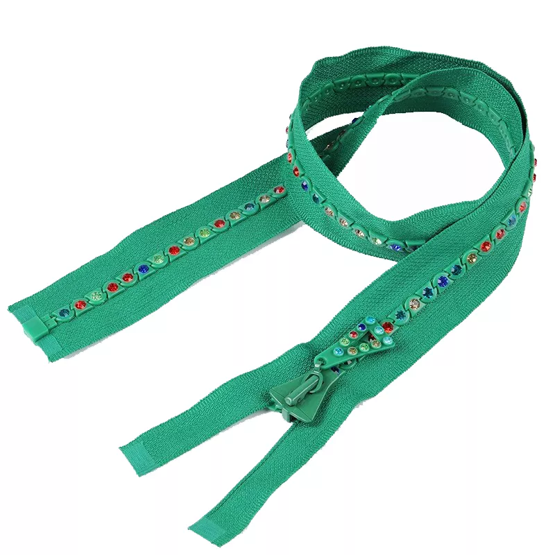 Green 10# Multicolor Rhinestone Resin Zipper