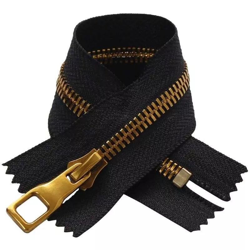 #3 #5 #8 Closed End Brass Metal Zipper Golden Teeth Black Tape for Leather Coat Wallet Bag Pocket
