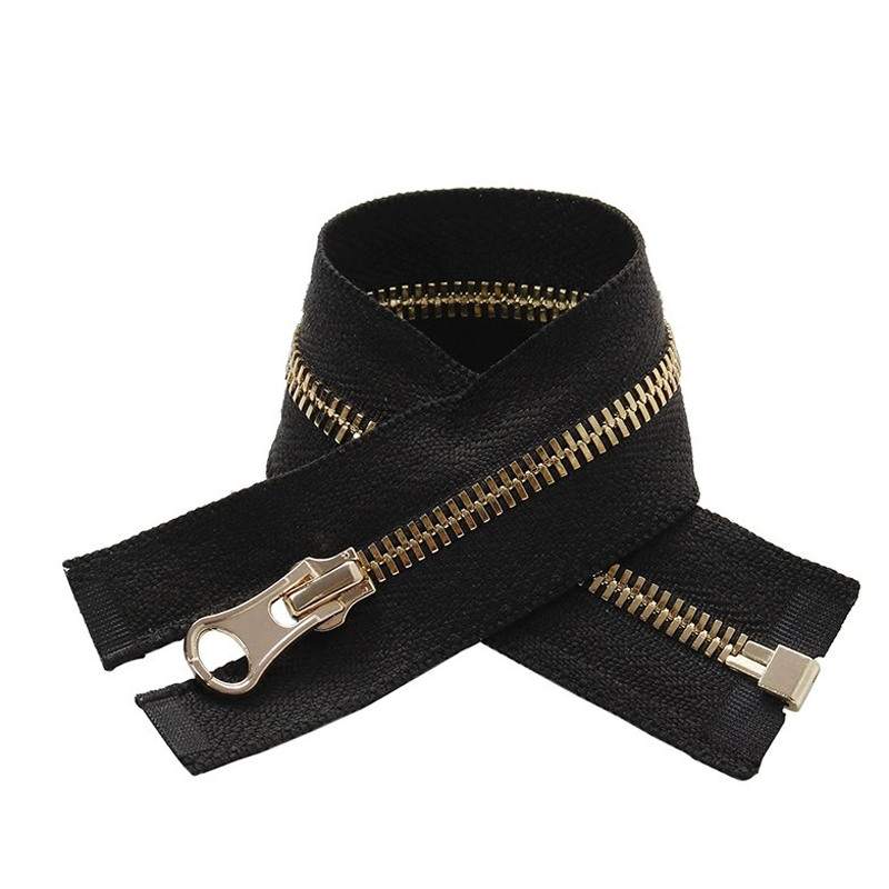 #3 #5 #8 Closed End Brass Metal Zipper Golden Teeth Black Tape for Leather Coat Wallet Bag Pocket