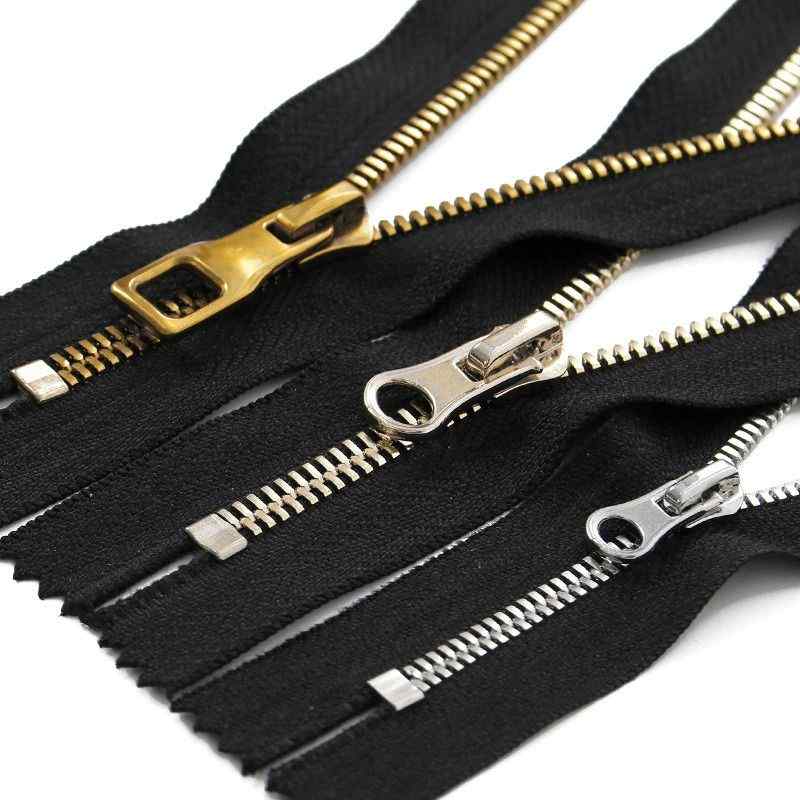 #3 #5 #8 Closed End Brass Metal Zipper Golden Teeth Black Tape for Leather Coat Wallet Bag Pocket