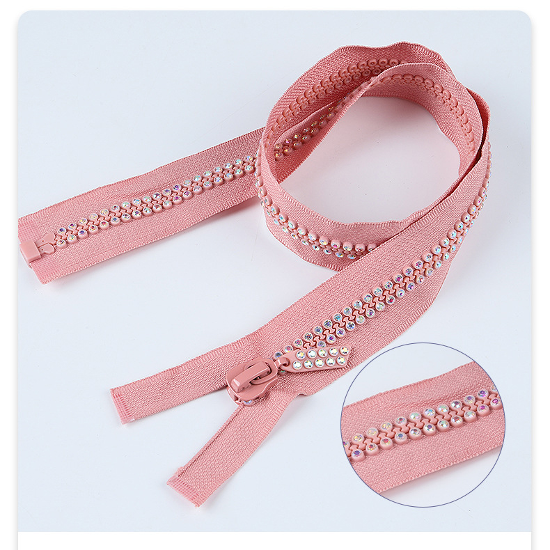 Pink 3# Rhinestone Resin Zipper