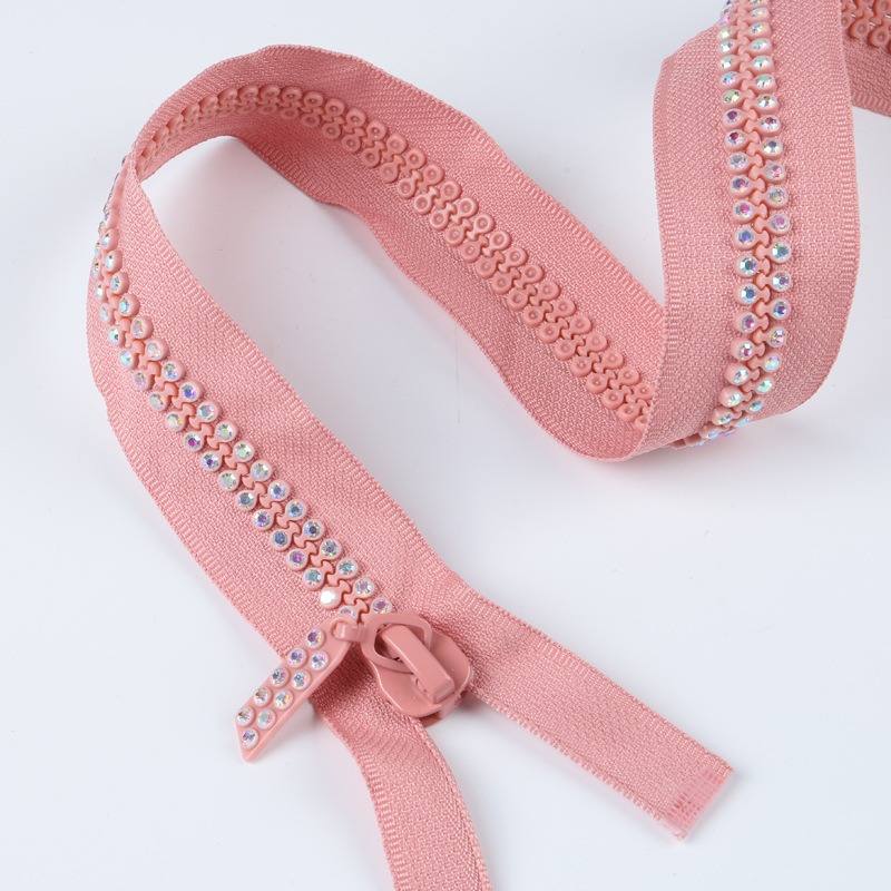 Pink 3# Rhinestone Resin Zipper