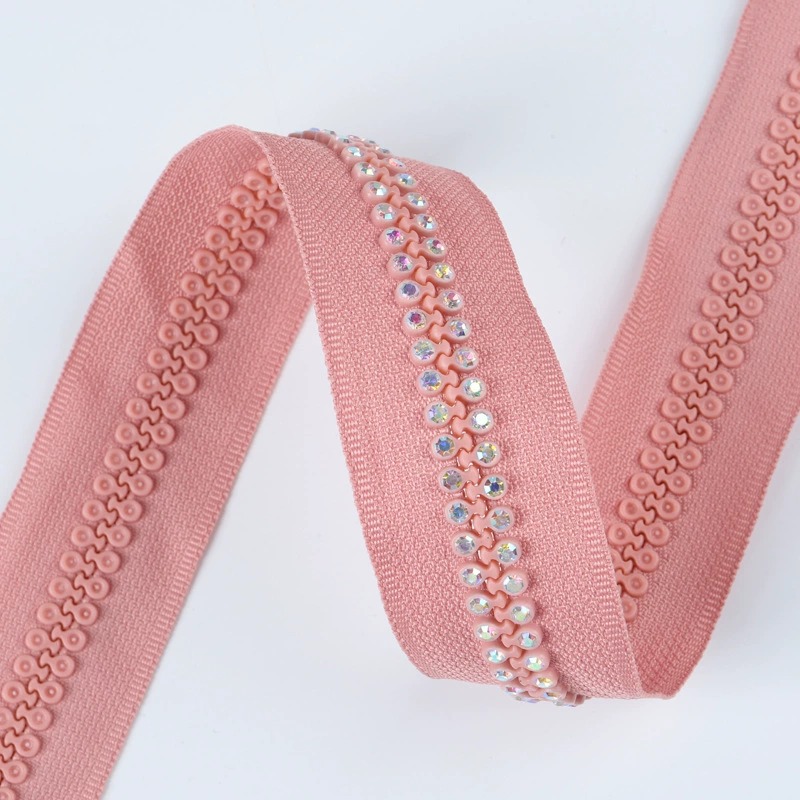 Pink 3# Rhinestone Resin Zipper