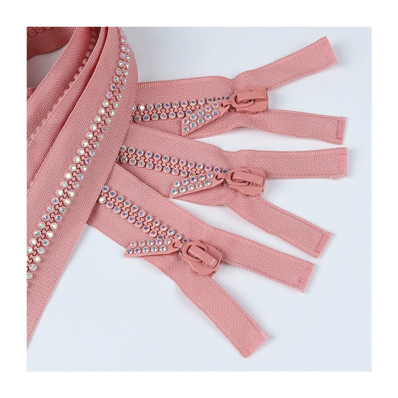 Pink 3# Rhinestone Resin Zipper