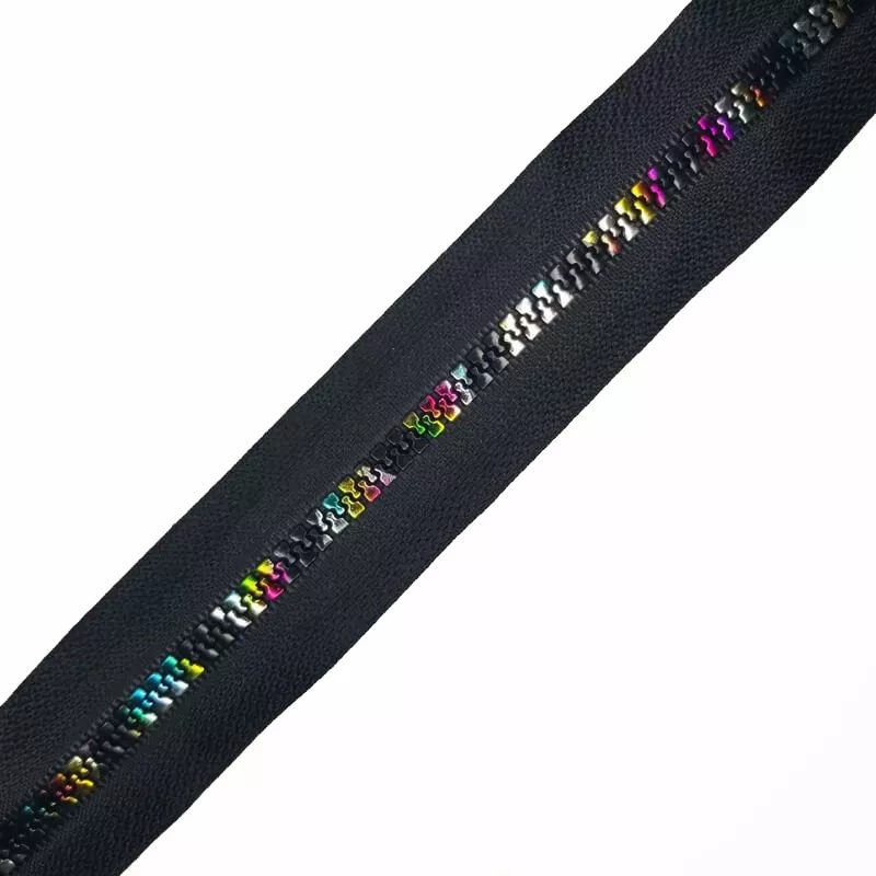 Bold Black-Base Rainbow Resin Zipper Tape