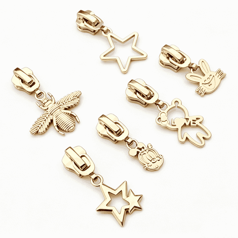 Gold Plated Cartoon Animal & Star Zipper Pulls