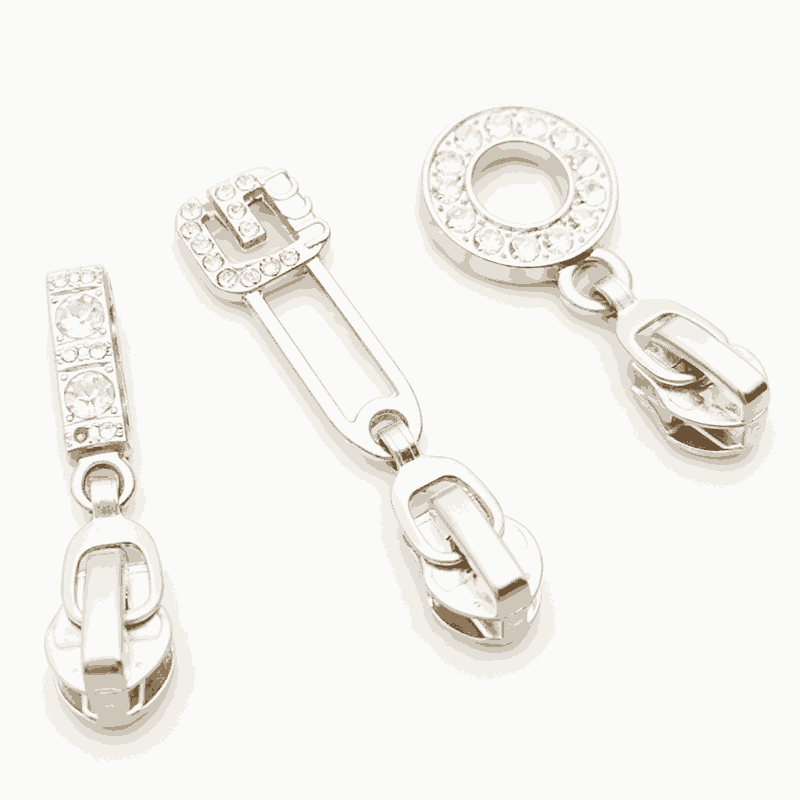 Round / Rectangle / Buckle Shaped Bling Zipper Heads